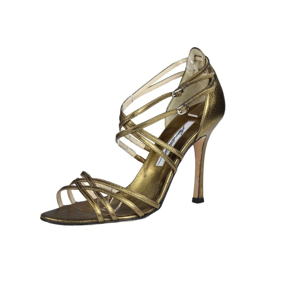 Brian Atwood Gold Strappy Leather Open-Toe Heels
